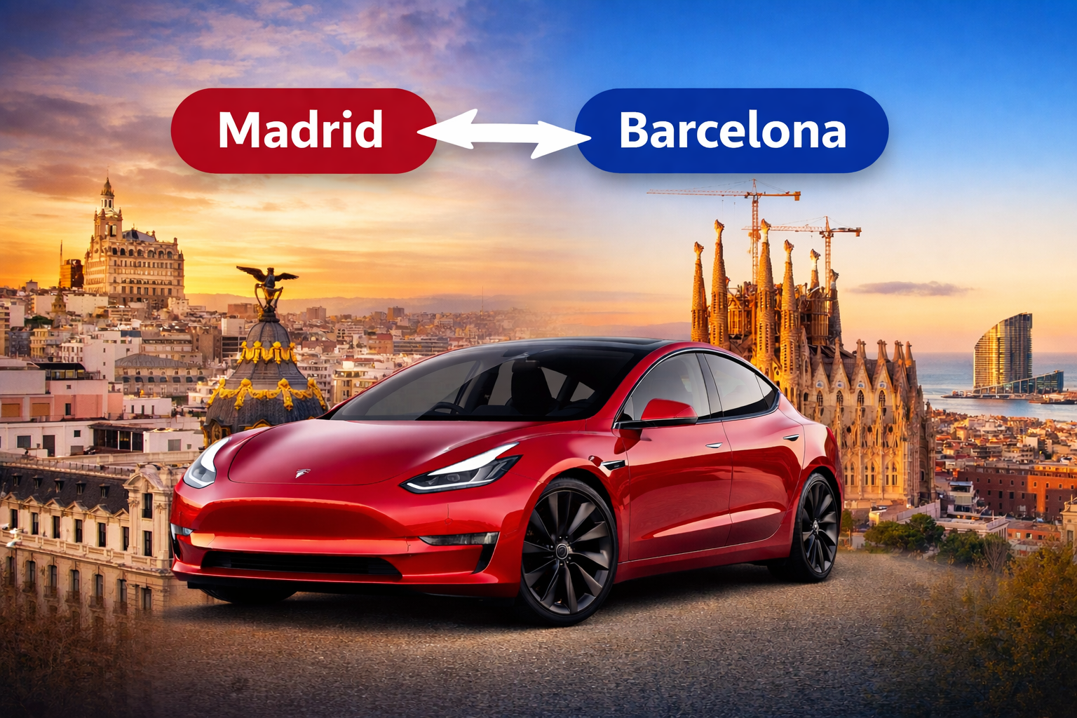 Rent a Tesla in Madrid and return it in Barcelona